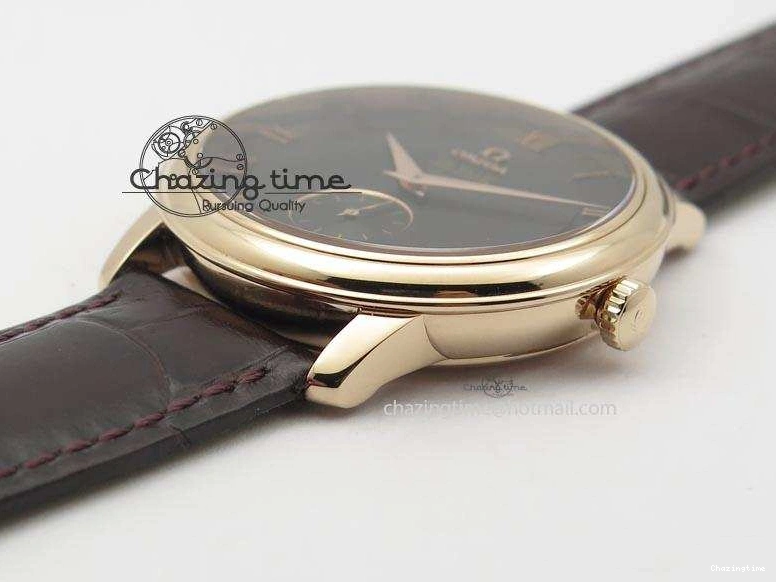 0422 TimelessDesign De Ville MK 1:1 Best Edition RG Black Dial On Black Leather Asian Seagull T1701 (Sec@6) 8236